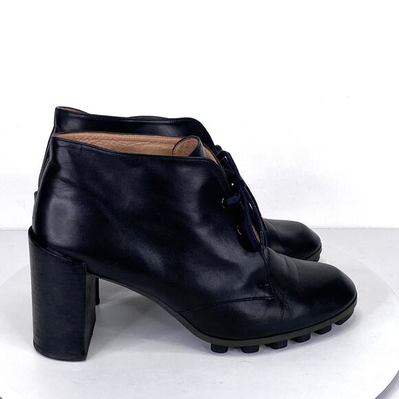 Robert Clergerie Black Leather Lace Block Heel Booties Womens 9.5 Chunky Sole - Picture 3 of 11